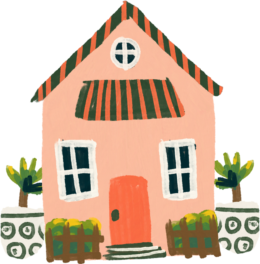 Handdrawn Chunky Striped Roof House